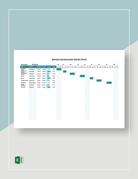 School Construction Gantt Chart Template - Excel