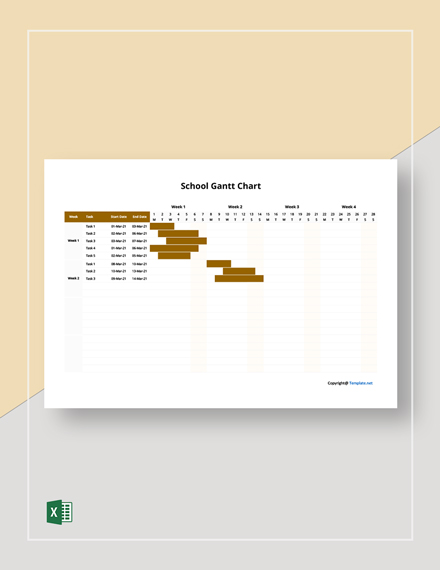 Free Sample School Gantt Chart Template - Excel