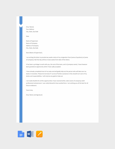 11+ Two Weeks Notice Letter Templates - Pdf, Google Docs, Ms Word 