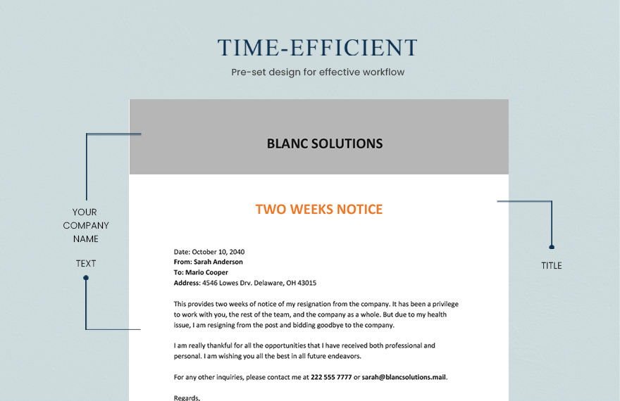 Two Weeks Notice Example Template