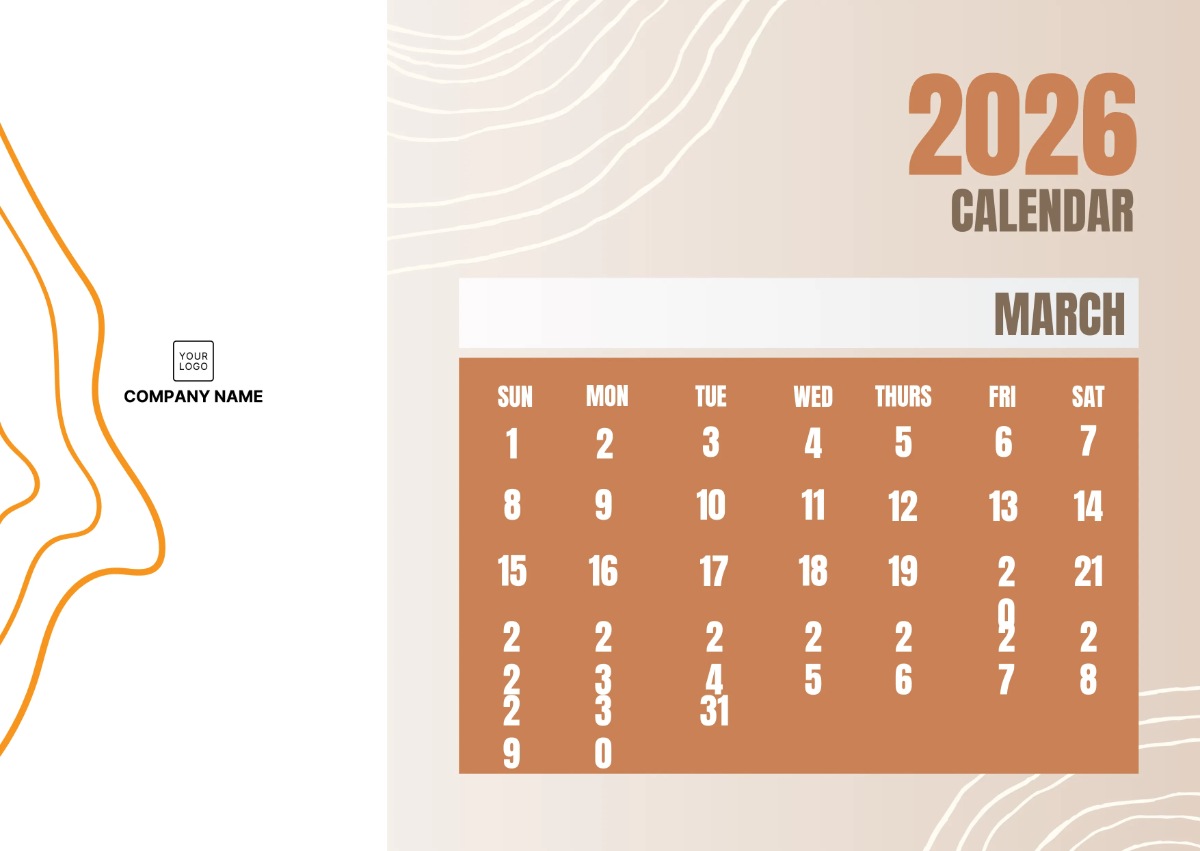 Free 2026 Monthly Calendar Template to Edit Online