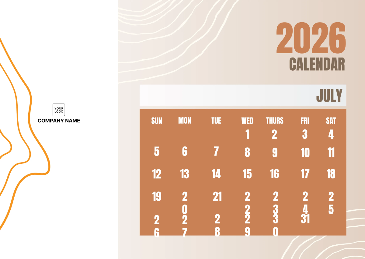 Free 2026 Monthly Calendar Template to Edit Online
