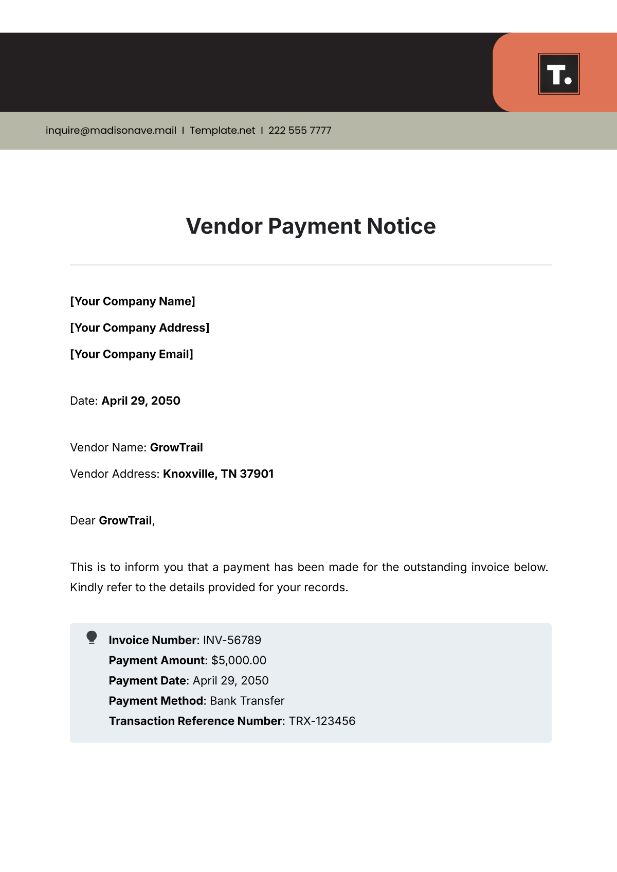 Vendor Payment Notice Template - Edit Online & Download