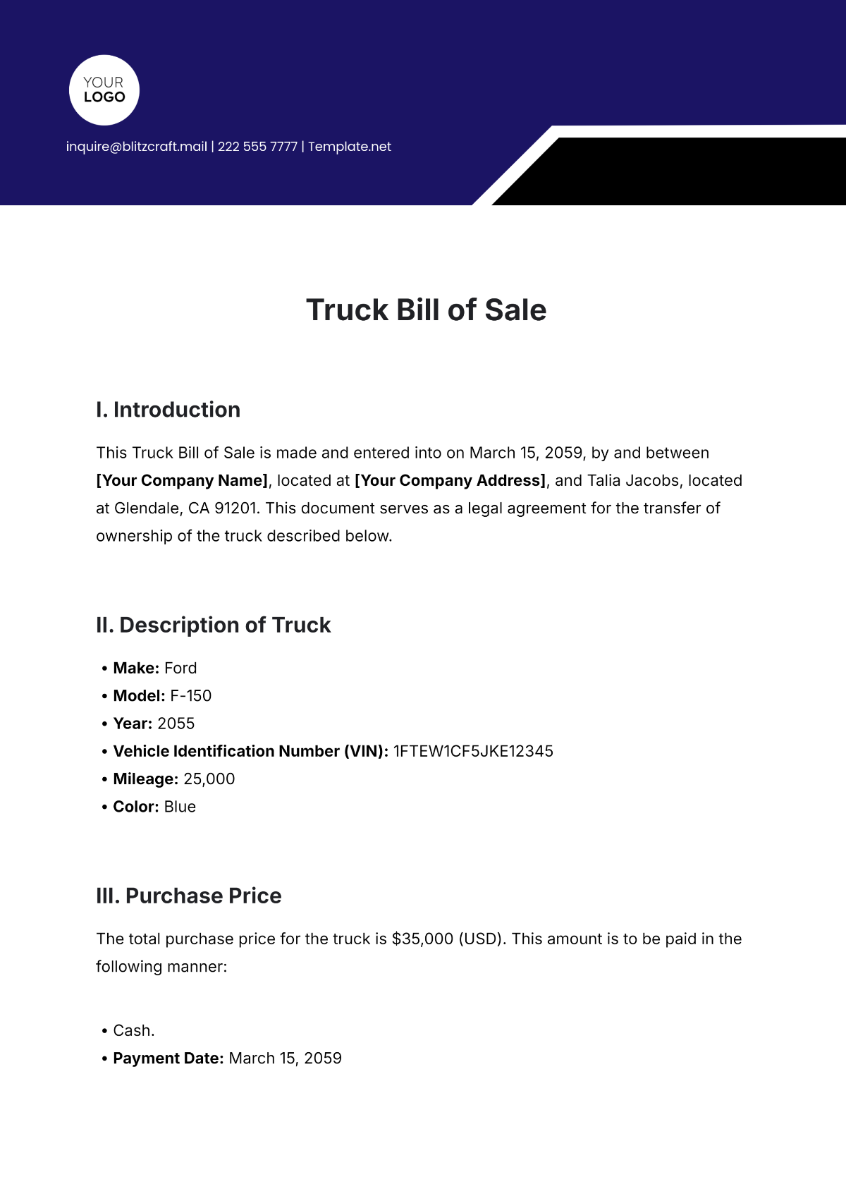 Truck Bill of Sale Template - Edit Online & Download