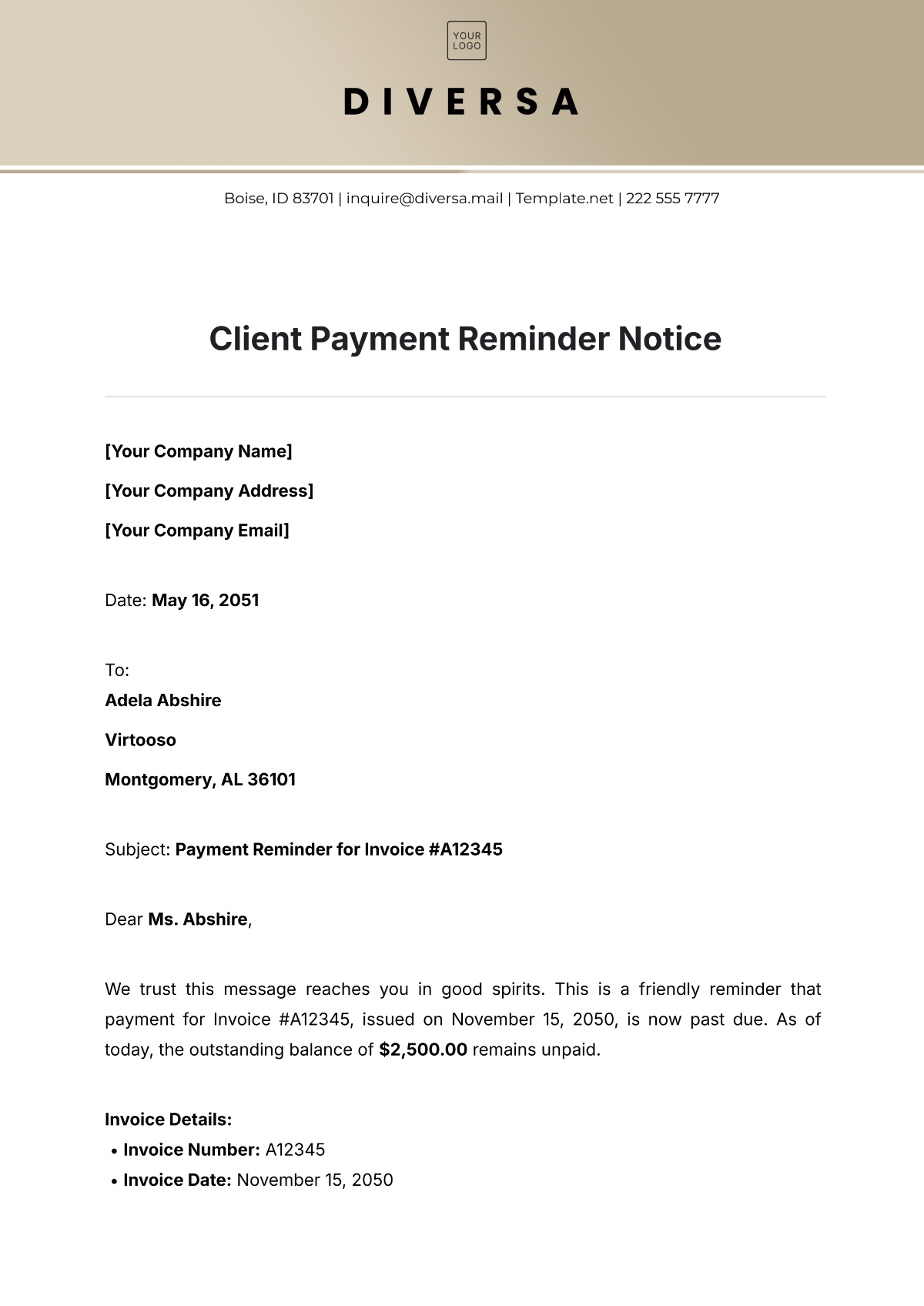 Client Payment Reminder Notice Template - Edit Online & Download