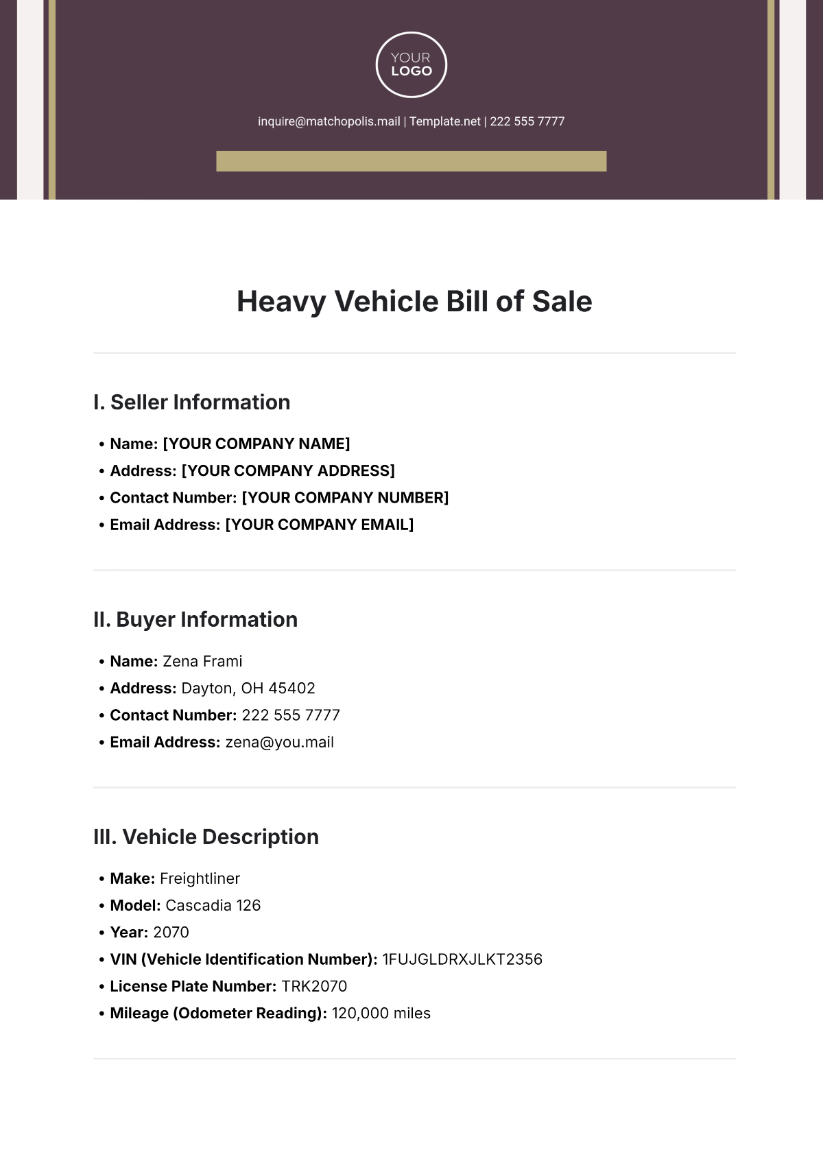 Heavy Vehicle Bill of Sale Template - Edit Online & Download