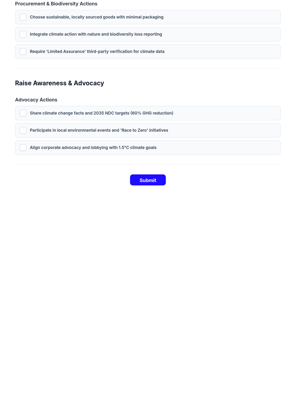 Free Climate Change Action Checklist Form Template & AI Maker