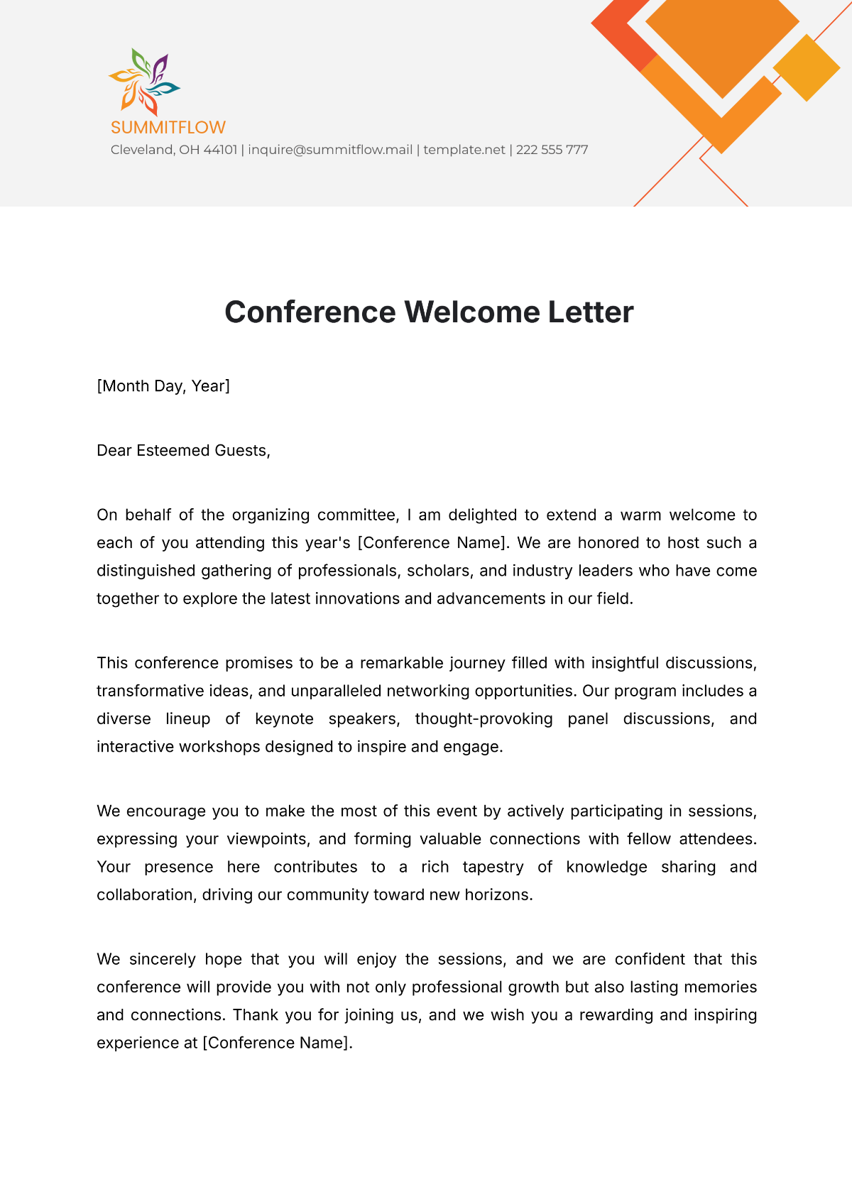 Conference Welcome Letter Template - Edit Online & Download