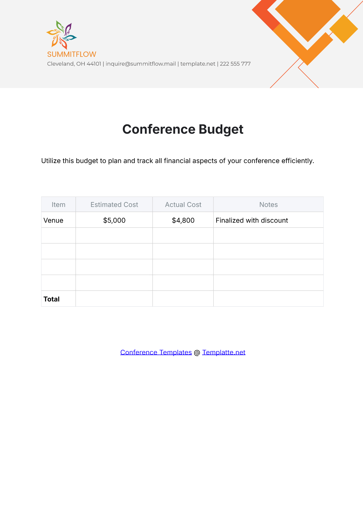 Conference Budget Template - Edit Online & Download