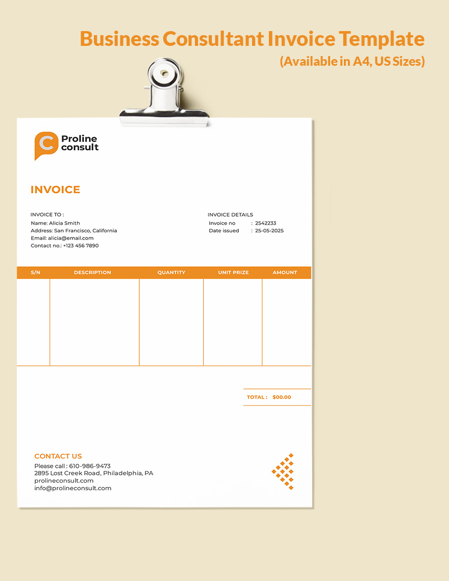 consultant invoice template professional service