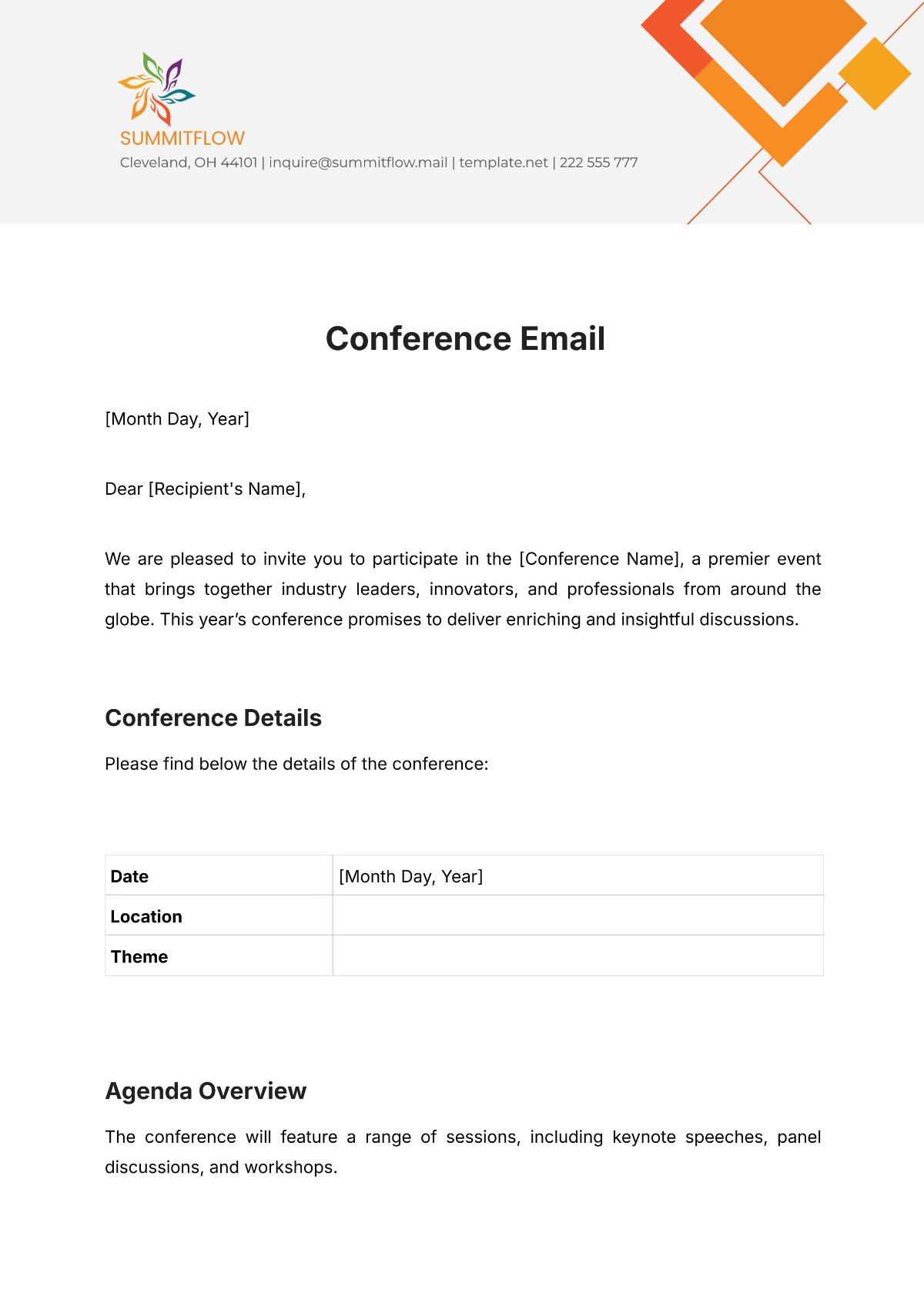 Conference Email Template - Edit Online & Download