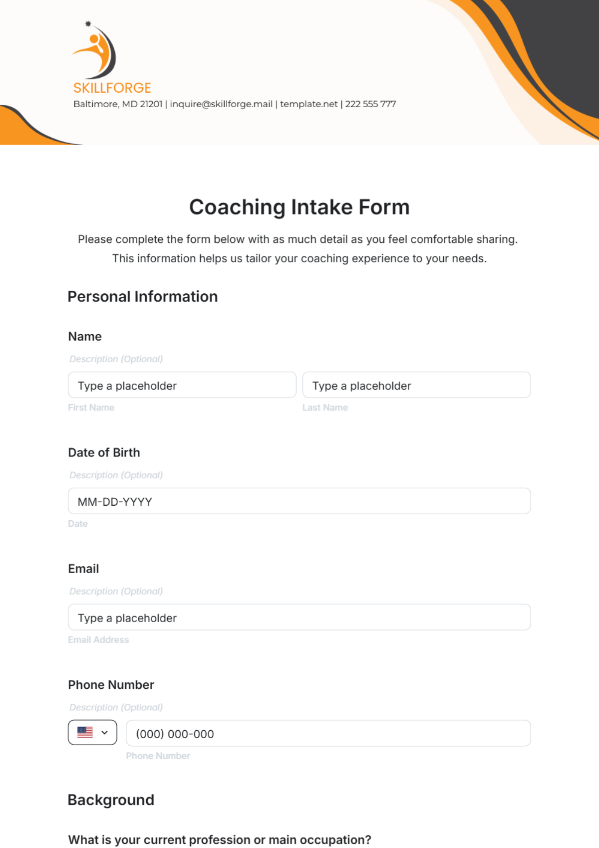 Free Coaching Intake Form Template