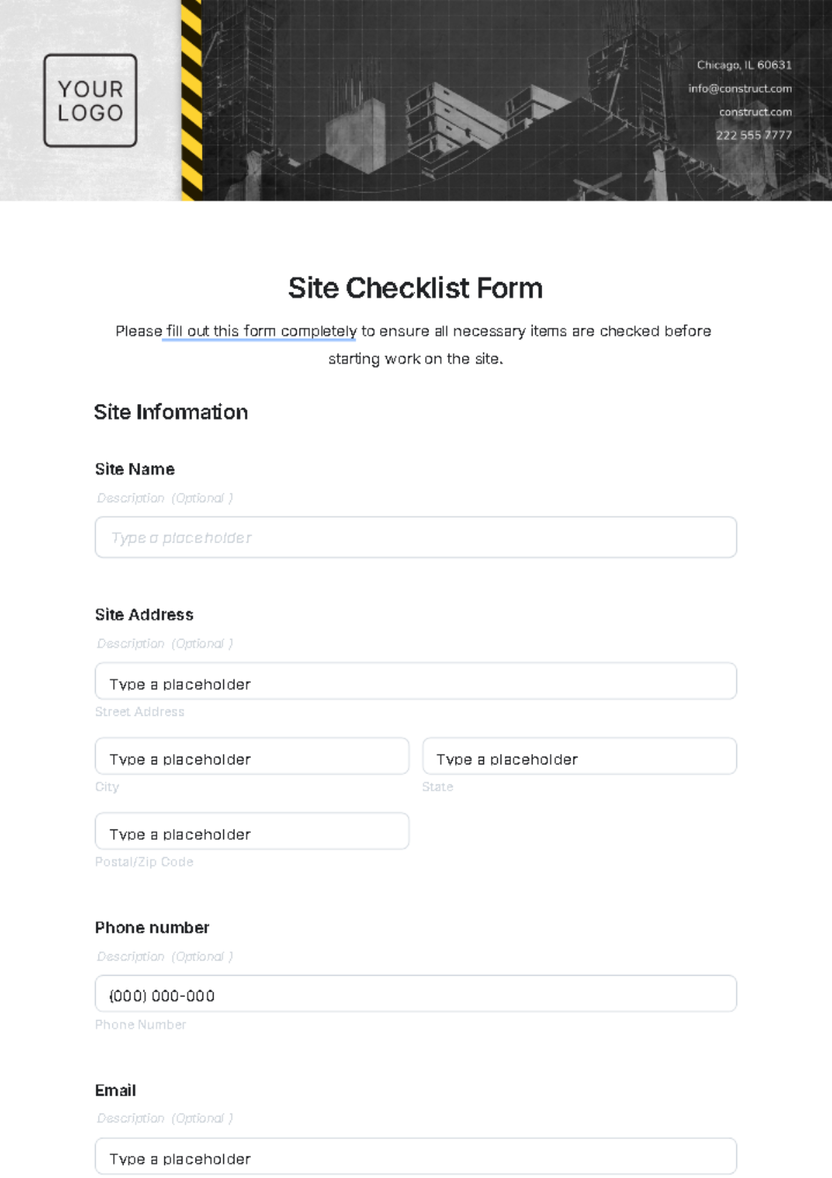 Free Site Checklist Form Template