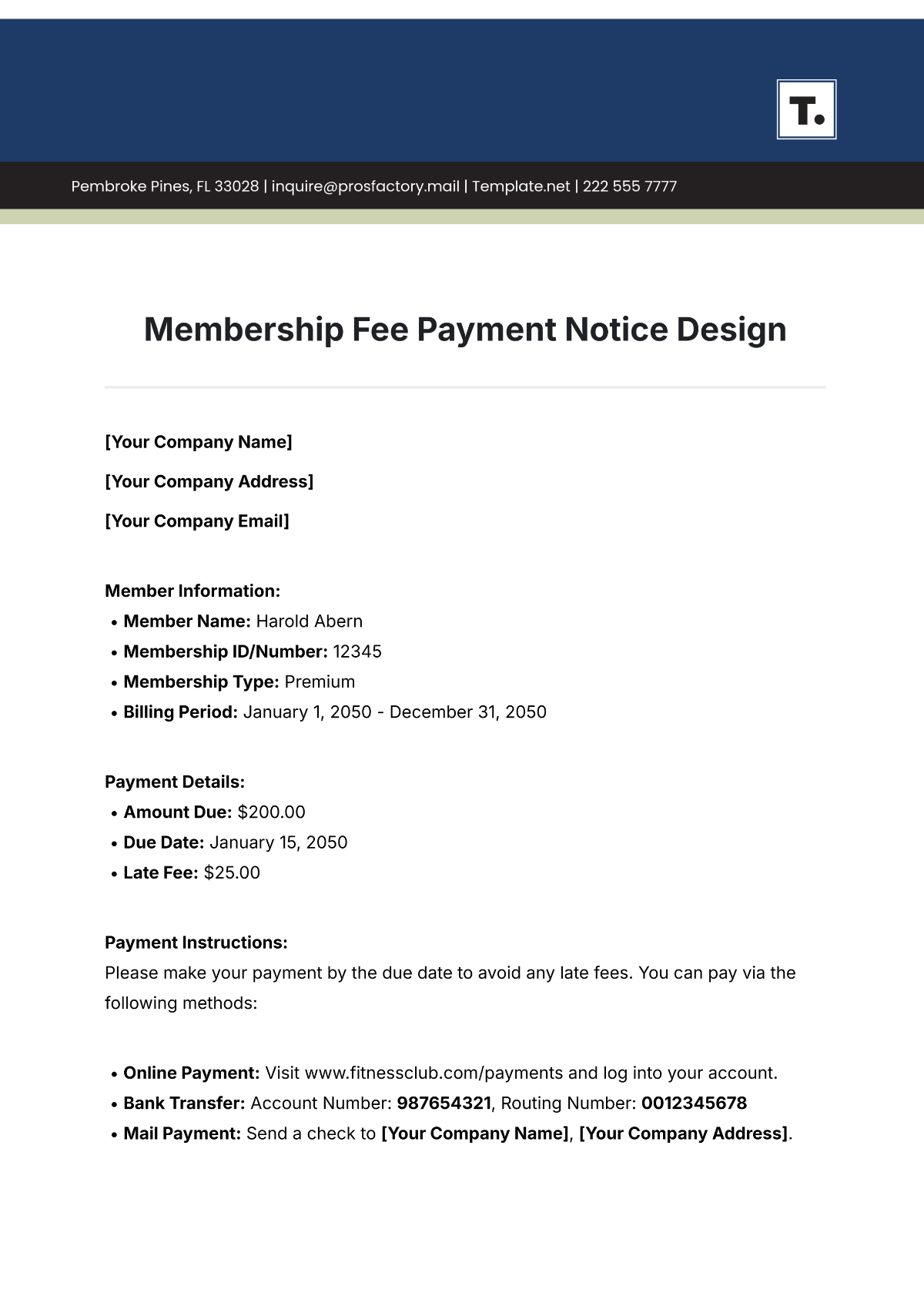 Membership Fee Payment Notice Design Template - Edit Online & Download