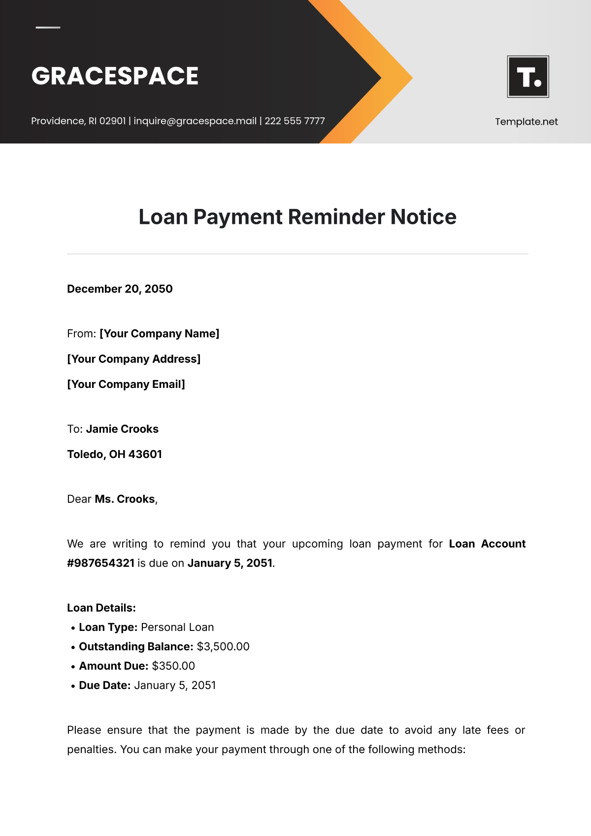 Free Loan Payment Reminder Notice Template To Edit Online Free Loan Payment Reminder Notice Template To Edit Online