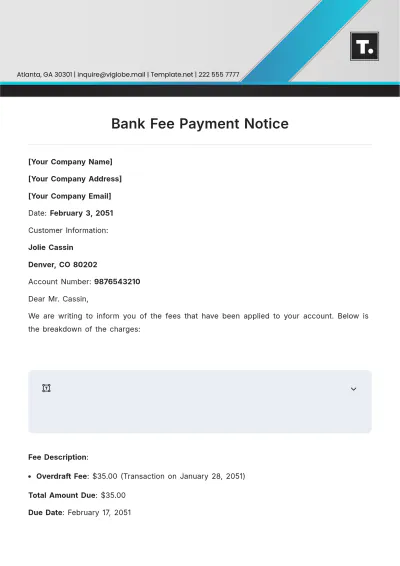 Free Bank Fee Payment Notice Template to Edit Online