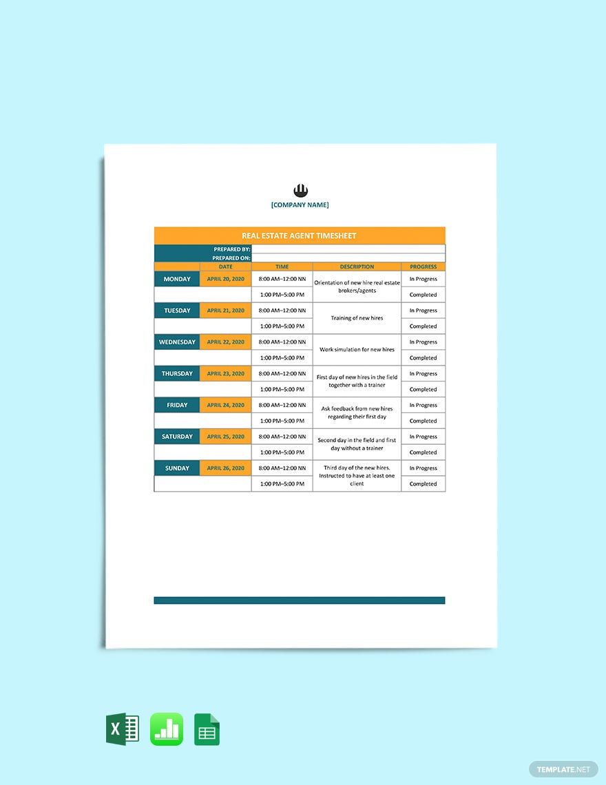 Free Weekly Real Estate Timesheet Template
