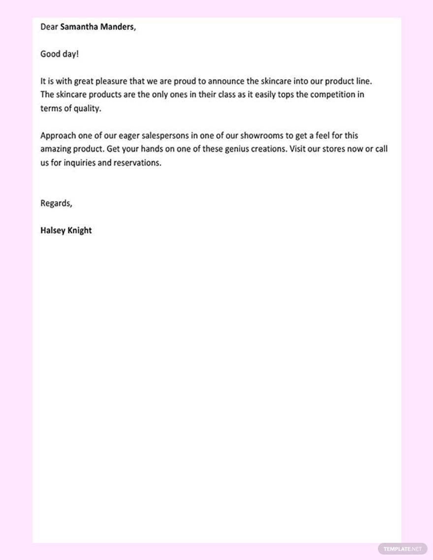 Sales Letter Sample for New Product