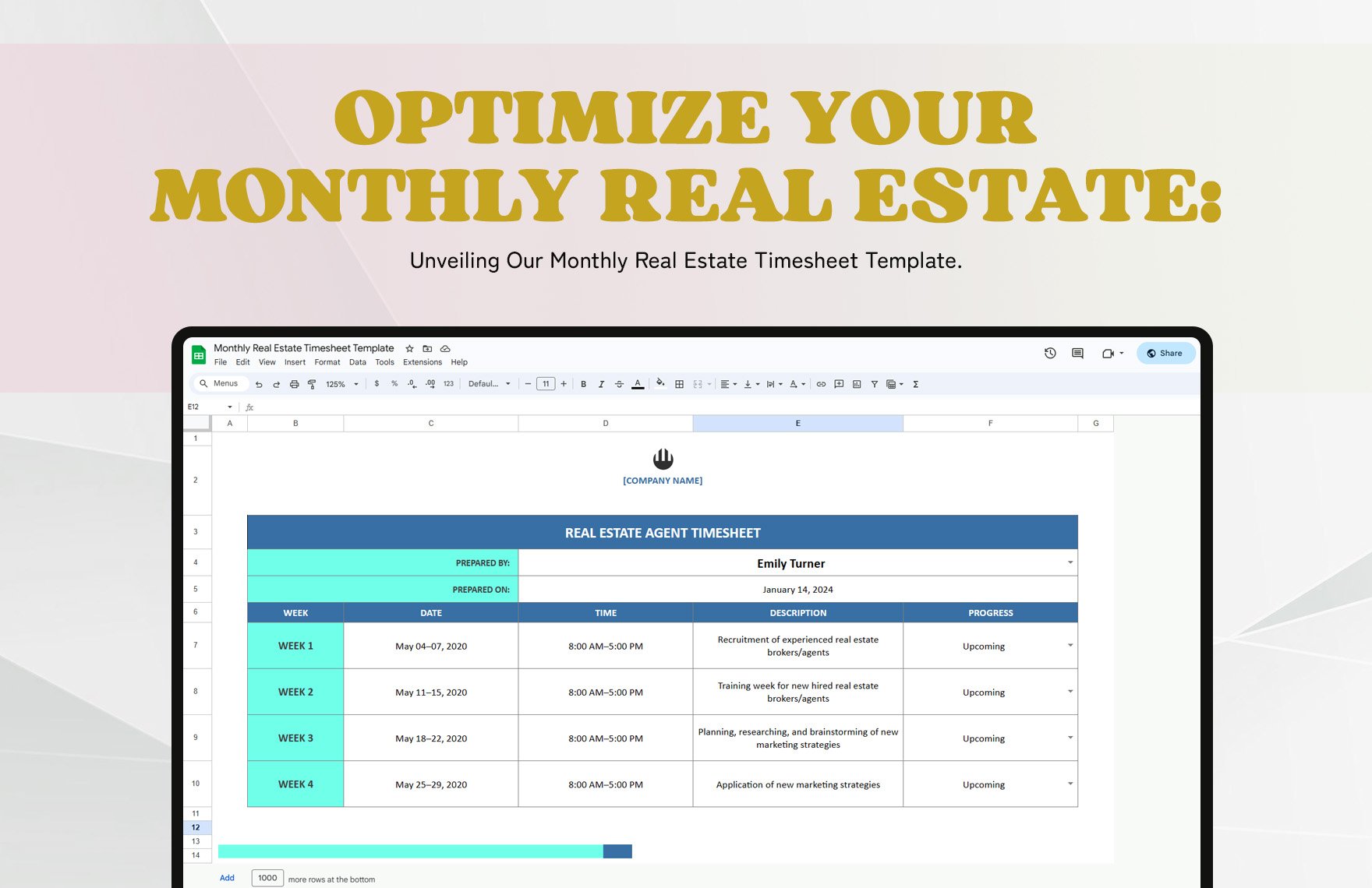 Monthly Real Estate Timesheet Template