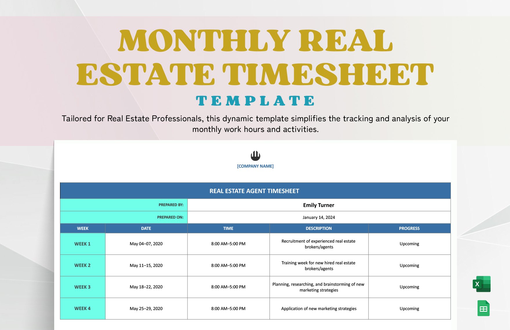 Monthly Real Estate Timesheet Template