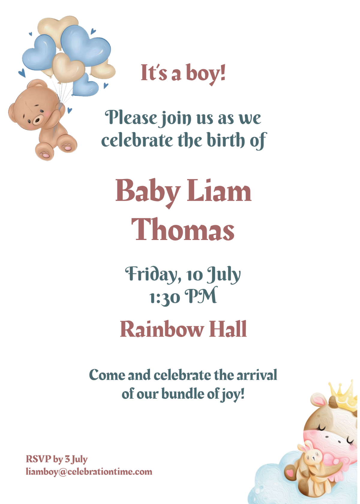 Free Colorful Baby Boy Invitation Template - Edit Online & Download