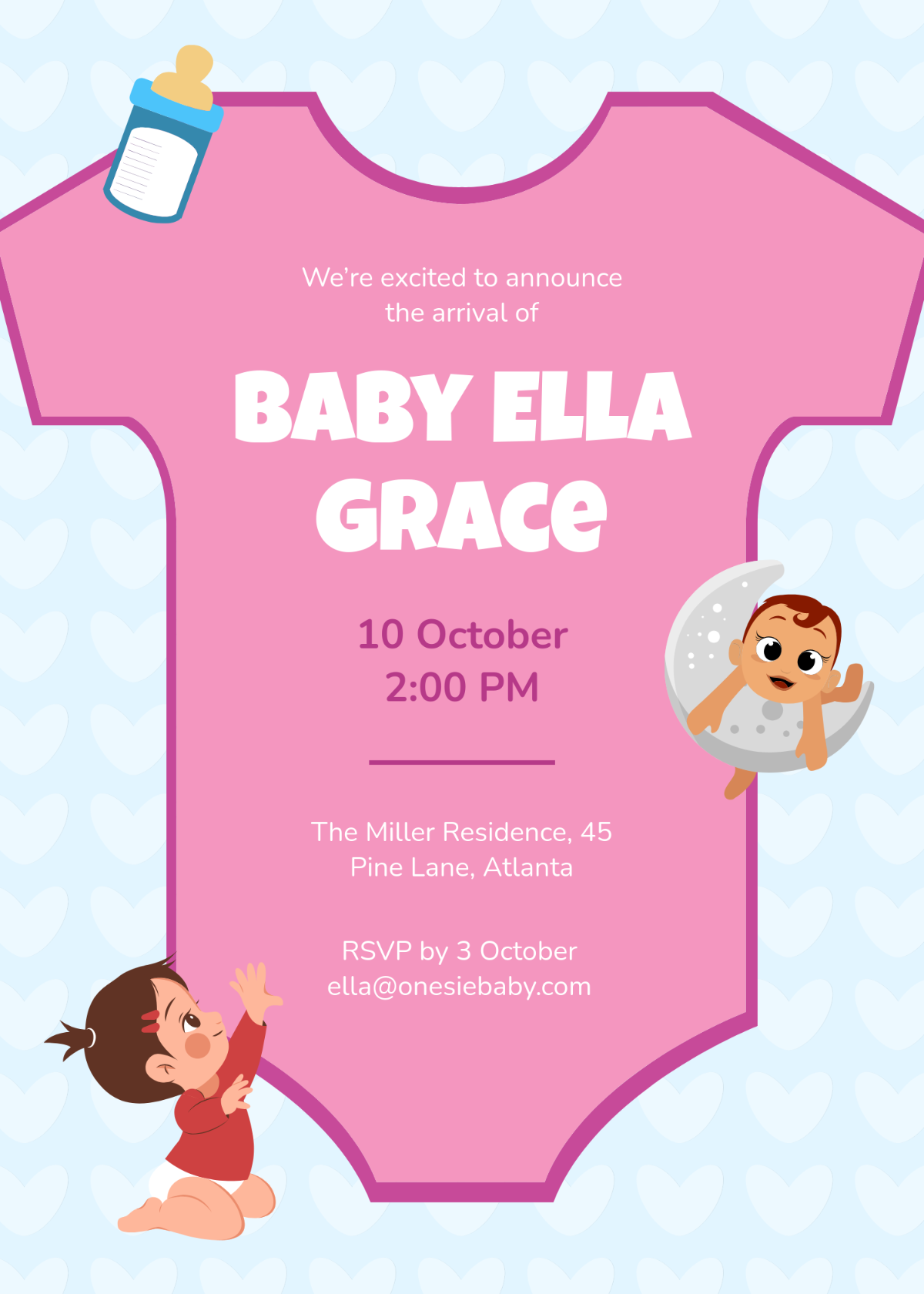 Free Onesie Baby Invitation Design Template - Edit Online & Download