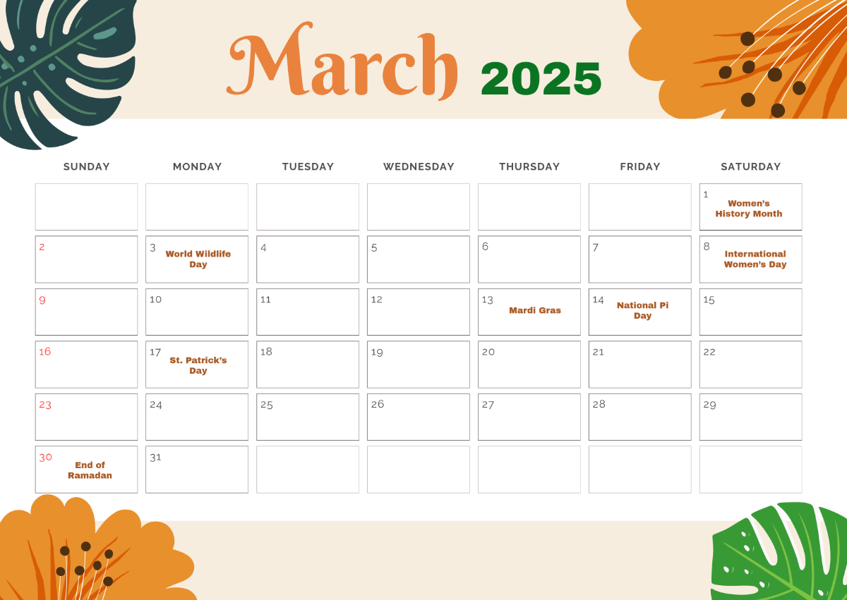 Free March 2025 Calendar Templates Editable And Printable