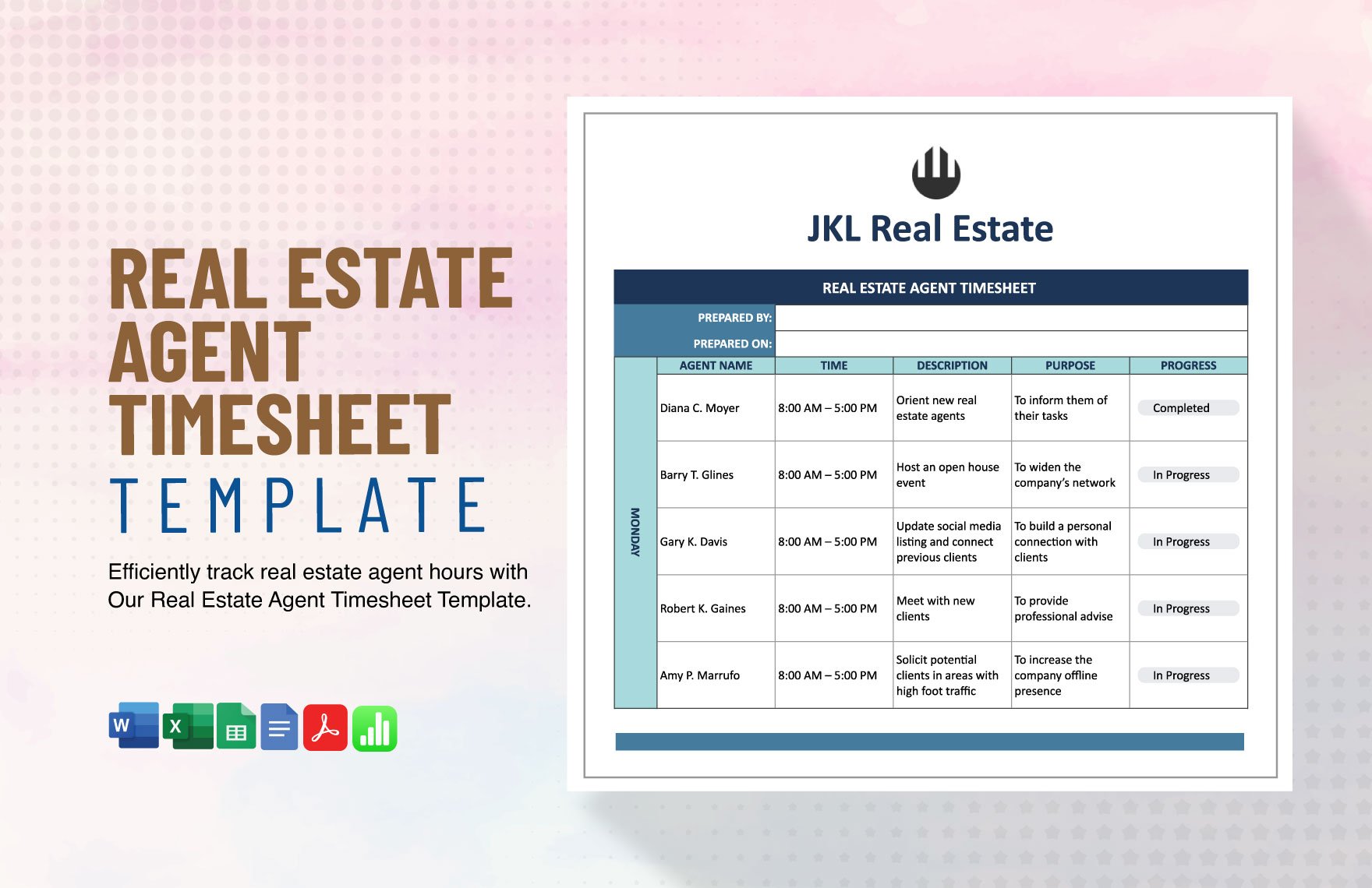Free Real Estate Agent Timesheet Template in Word, Google Docs, Excel, PDF, Google Sheets, Apple Numbers