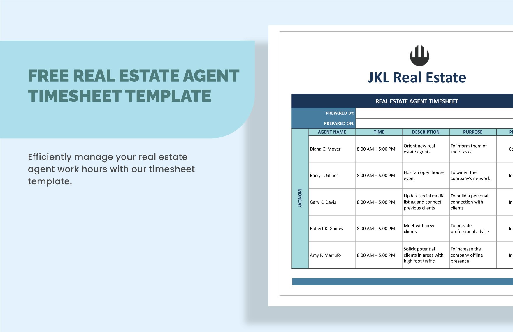 Real Estate Agent Timesheet Template