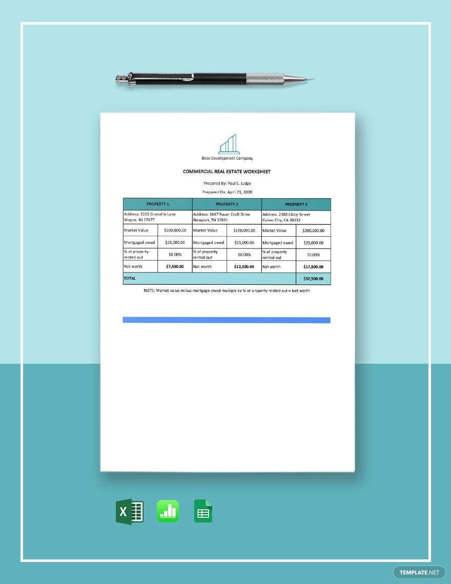 Free Commercial Real Estate Worksheet Template