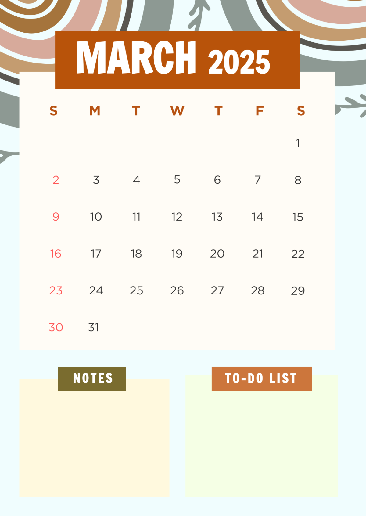 Free March 2025 Calendar with To-Do List Template - Edit Online & Download