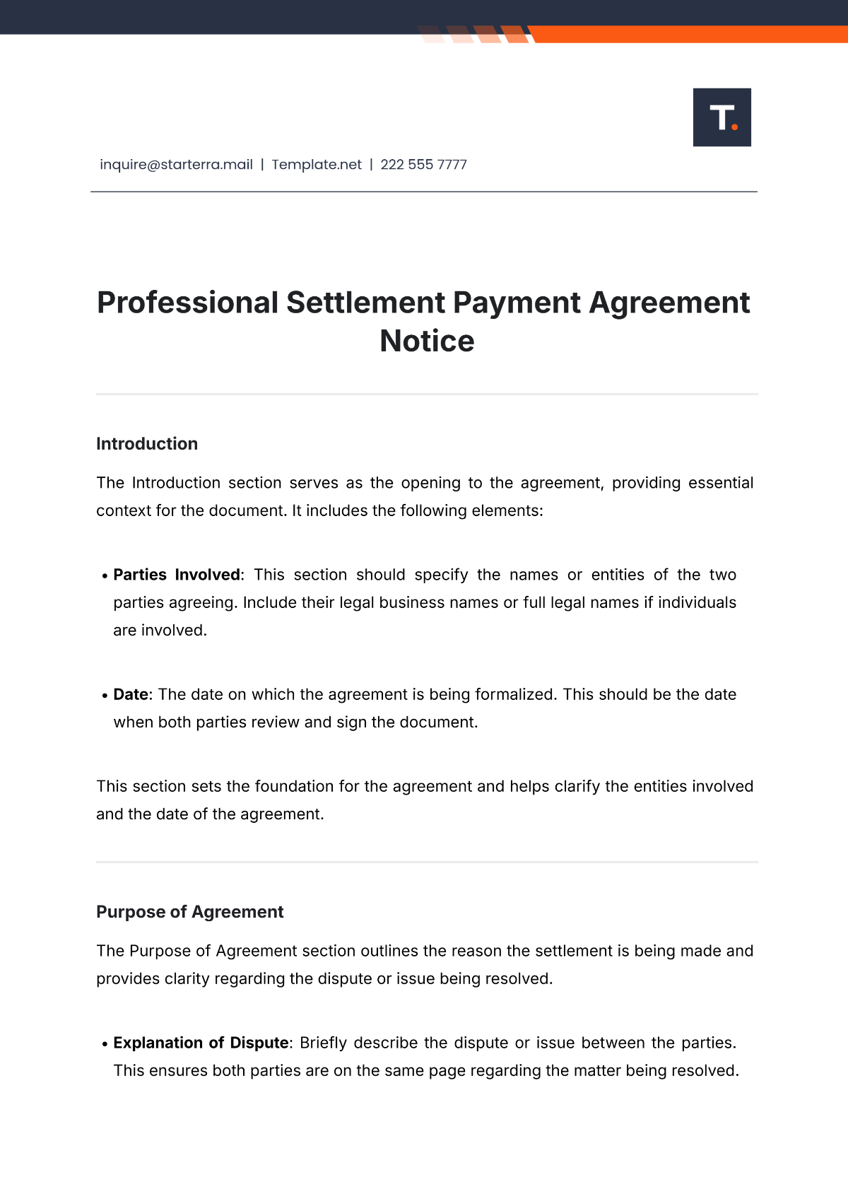 Professional Settlement Payment Agreement Notice Template - Edit Online & Download