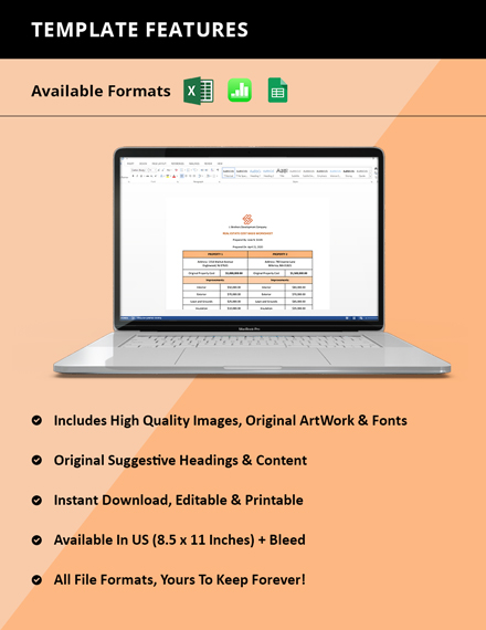 Real Estate Cost Basis Worksheet Template Google Sheets Excel Apple Numbers Template Net