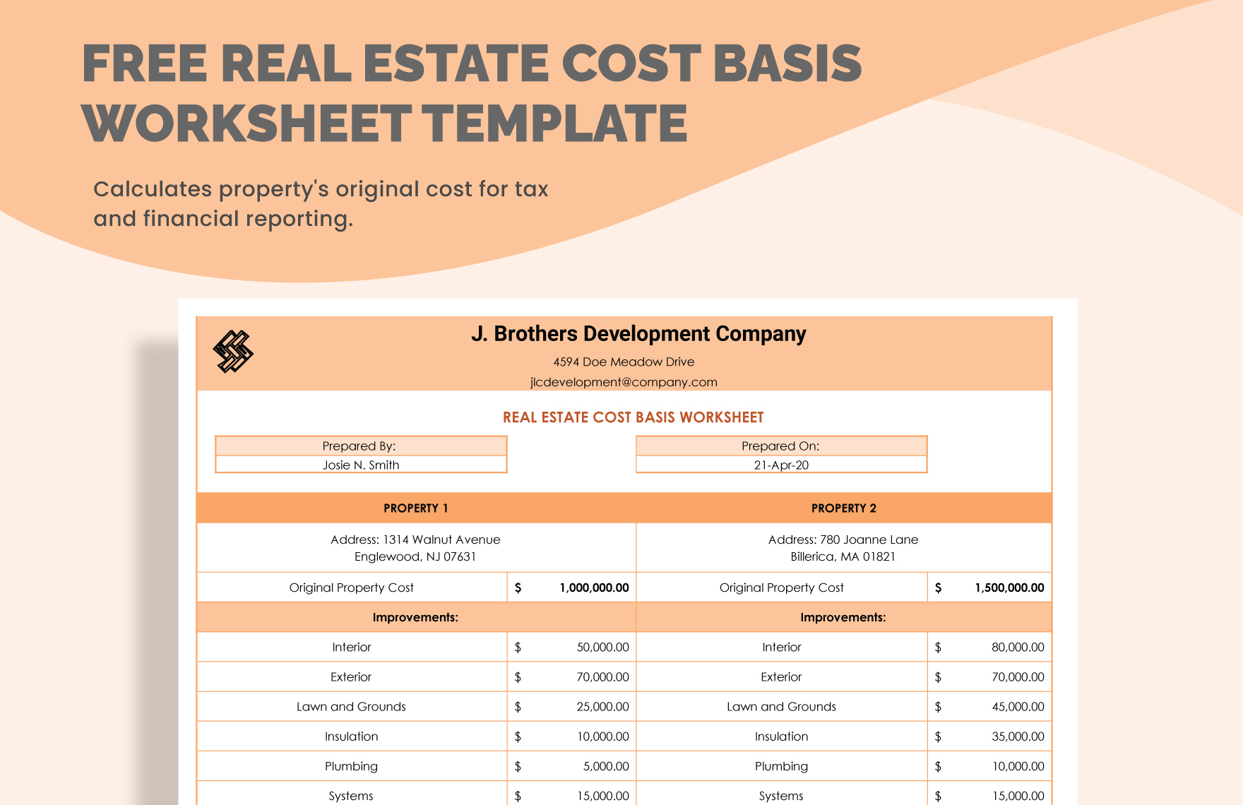 Real Estate Cost Basis Worksheet Template