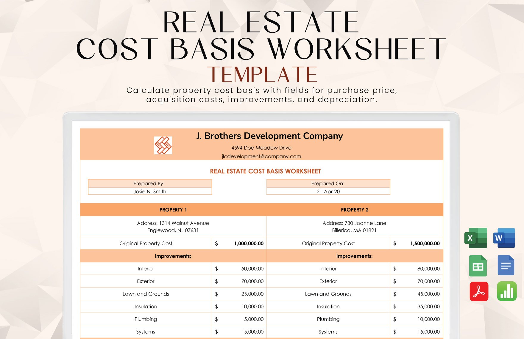 Free Real Estate Cost Basis Worksheet Template in Word, Google Docs, Excel, PDF, Google Sheets, Apple Numbers