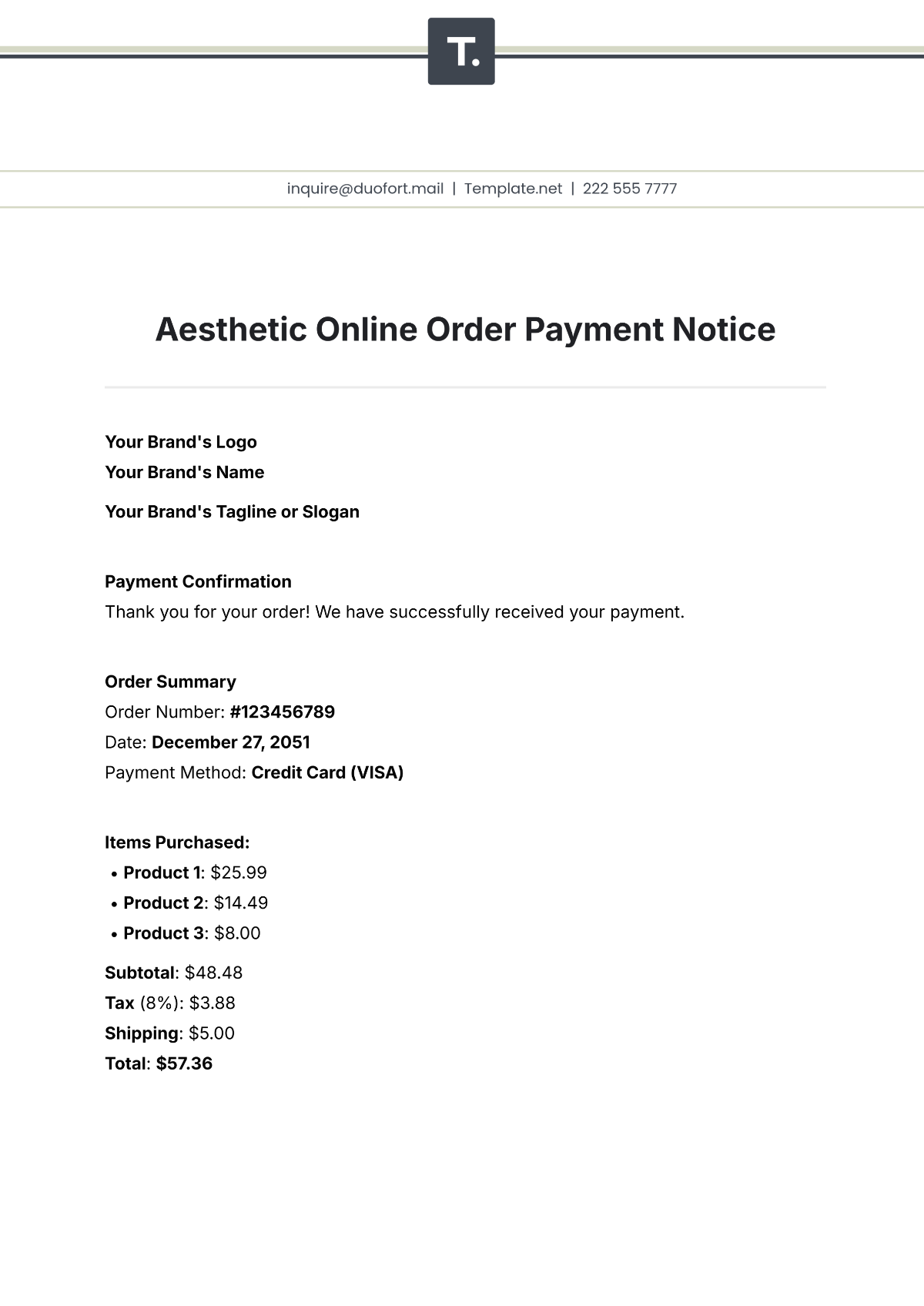 Aesthetic Online Order Payment Notice Template - Edit Online & Download