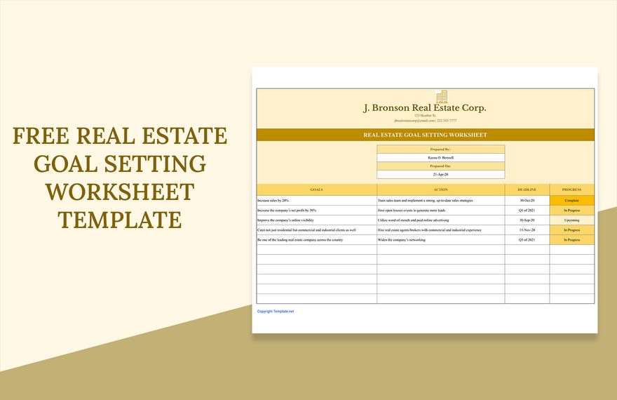 Free Real Estate Goal Setting Worksheet Template Google Docs Google
