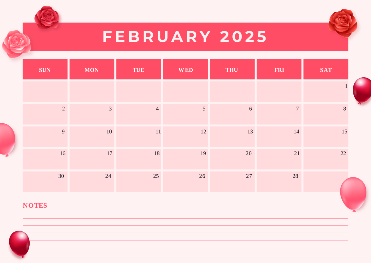 Free Valentine's Day February 2024 Monthly Calendar Template