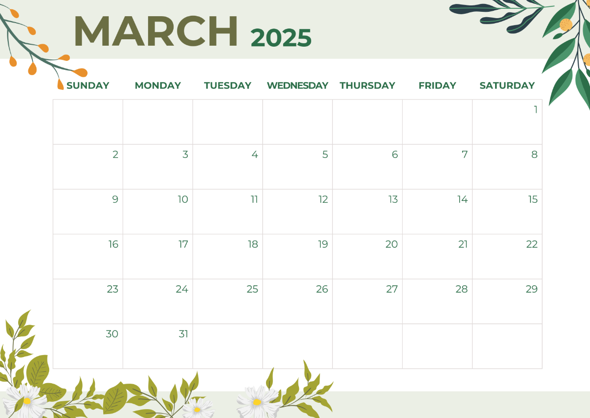 Free March 2025 Digital Calendar Template - Edit Online & Download