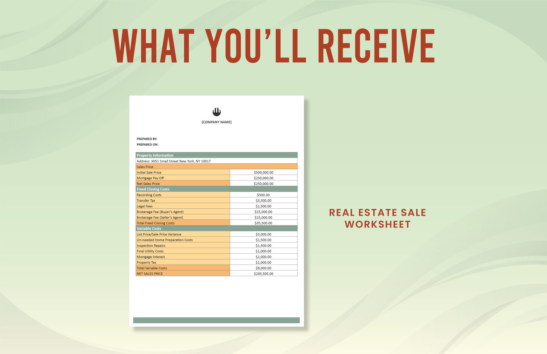Real Estate Sale Worksheet Template