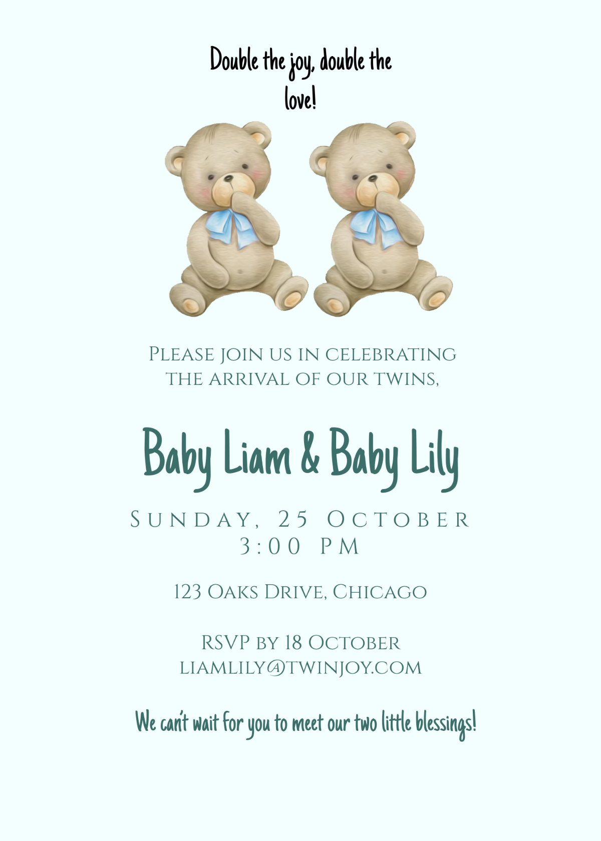 Free Twin Baby Invitation Template - Edit Online & Download