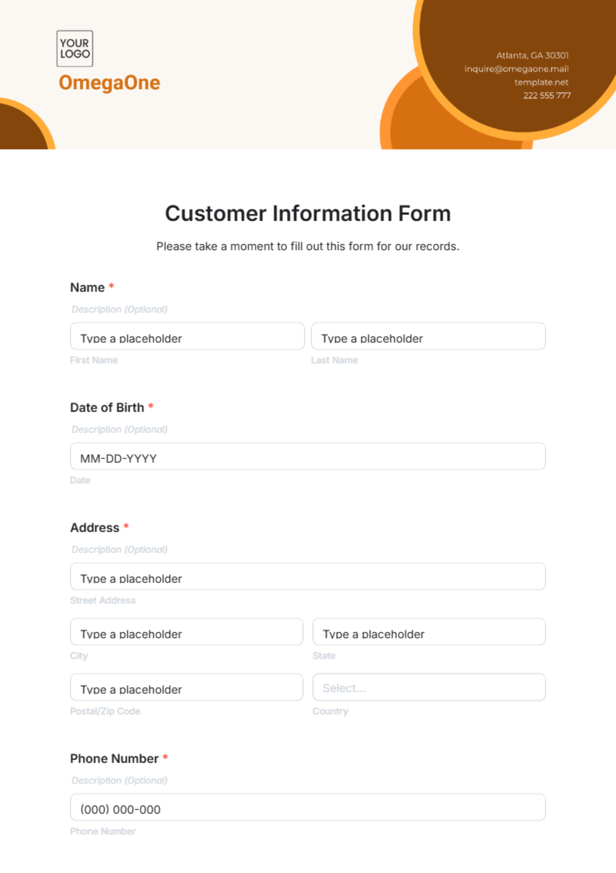 Free Customer Information Form Template