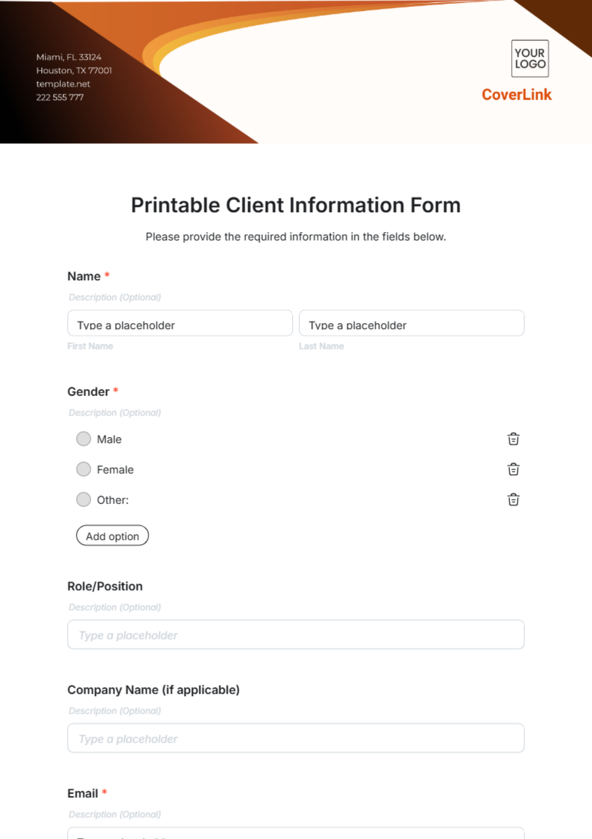 Free Printable Client Information Form Template