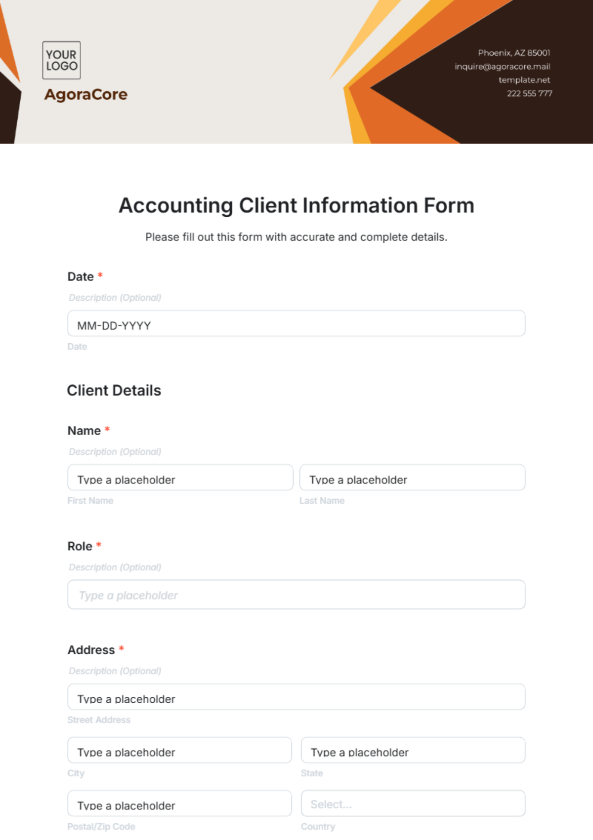 Free Accounting Client Information Form Template