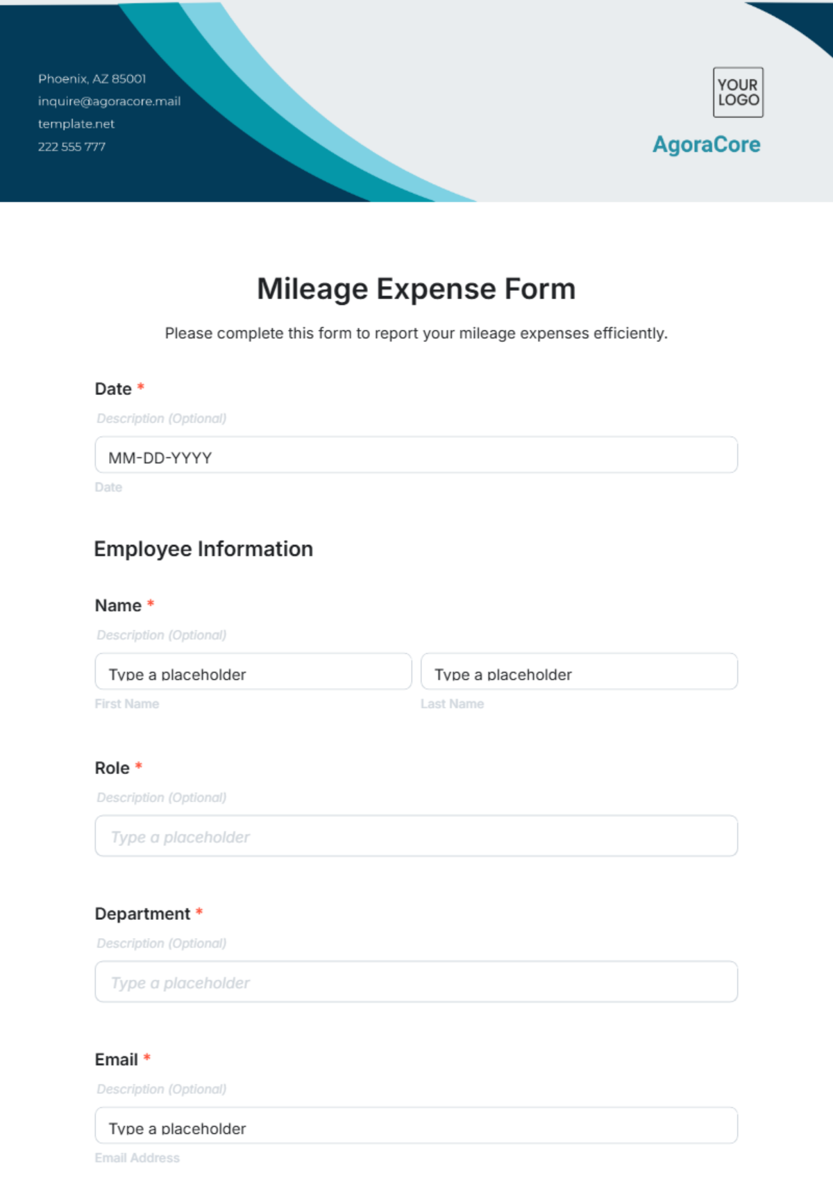 Free Mileage Expense Form Template