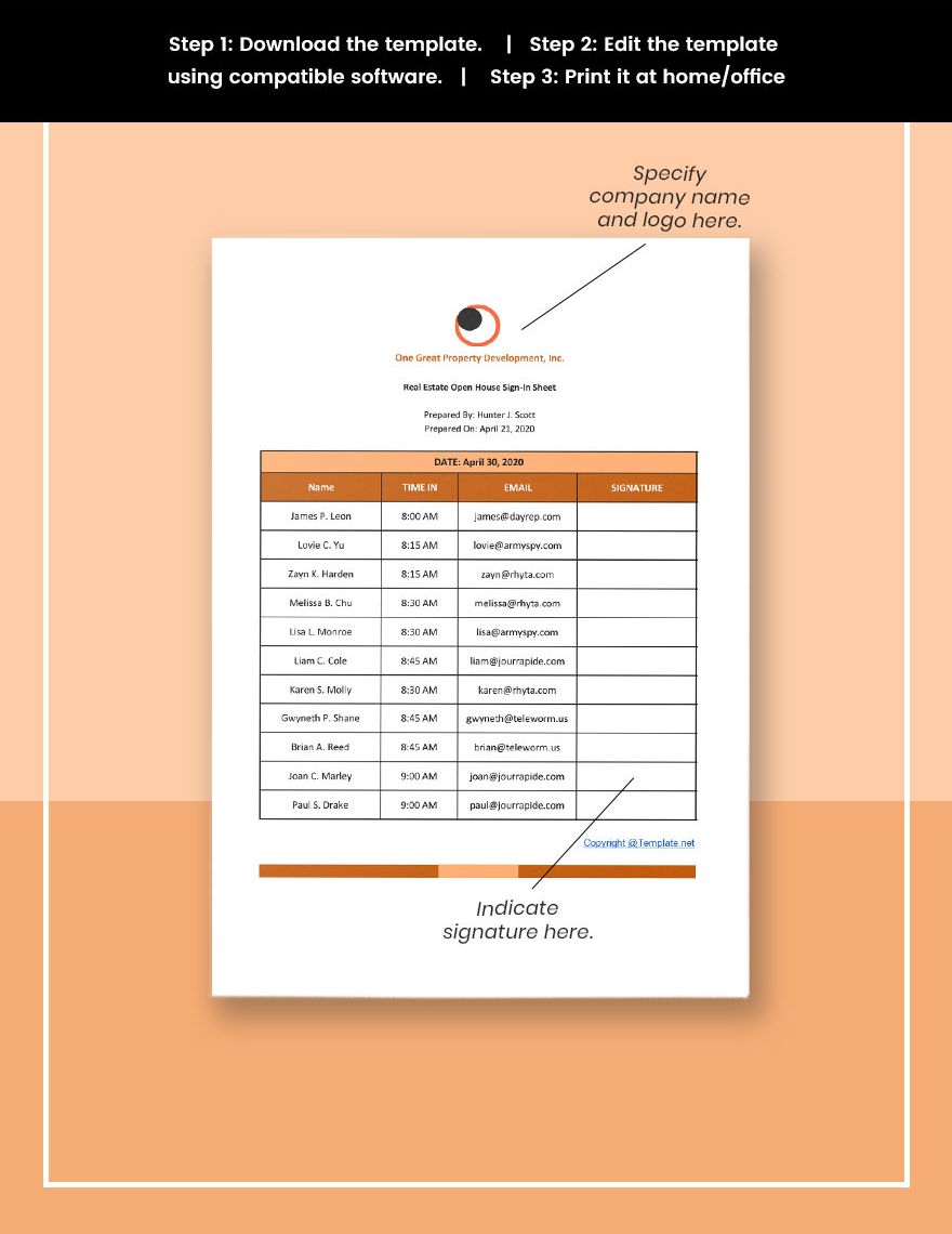 Simple Real Estate Open House Sign-in Sheet Template