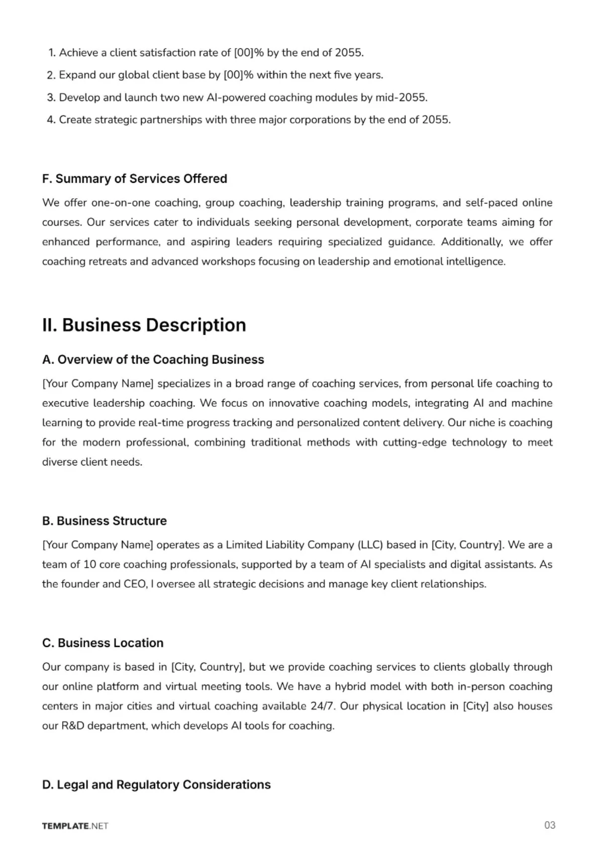Free Coaching Business Plan Template to Edit Online