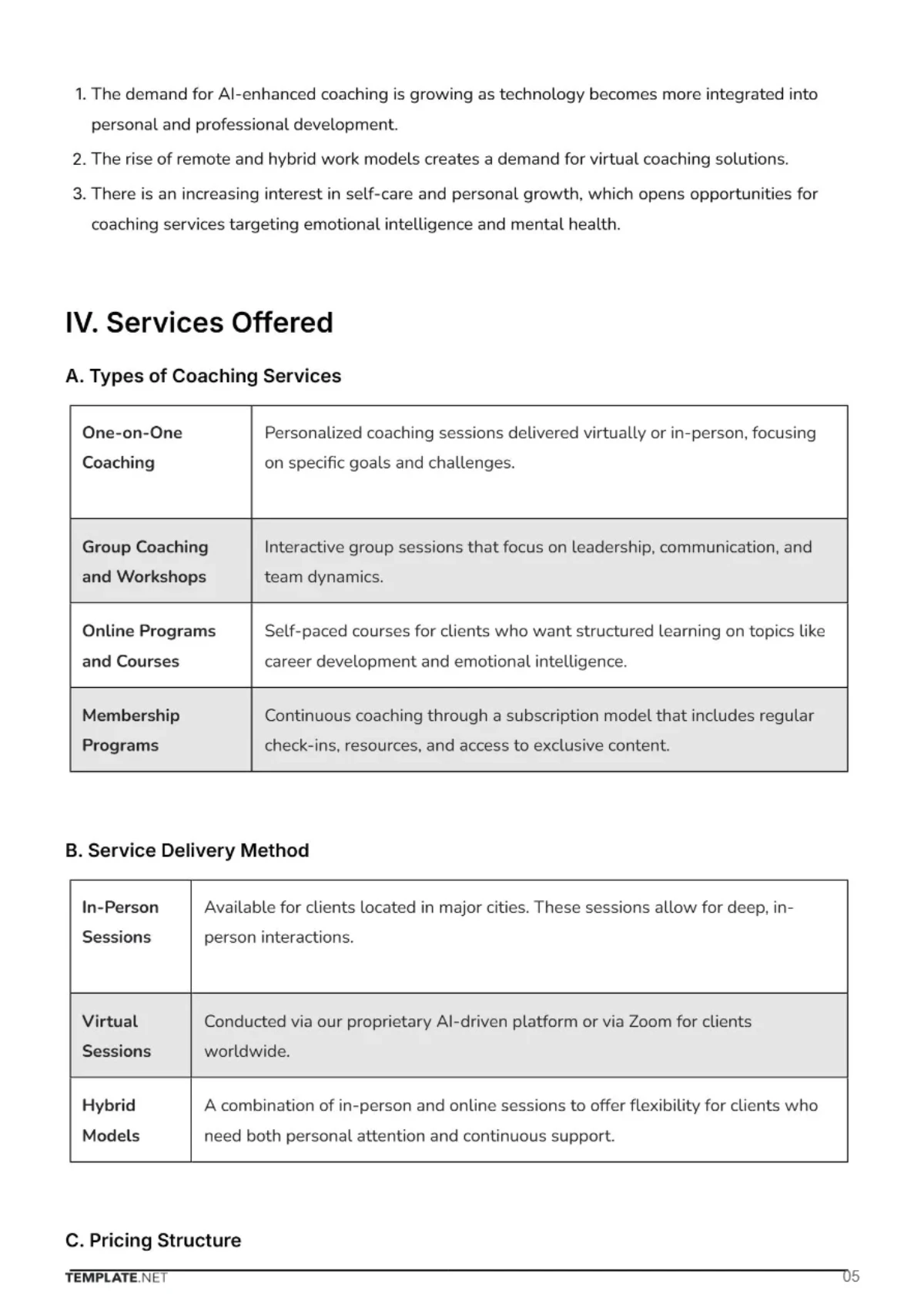 Free Coaching Business Plan Template to Edit Online