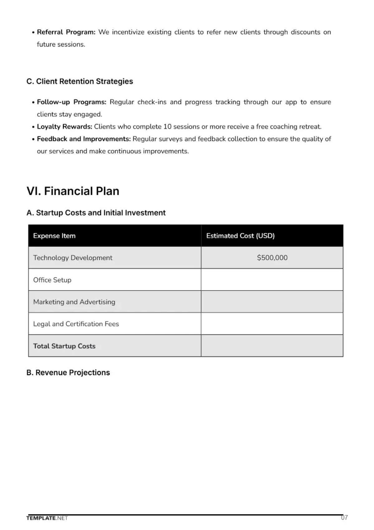 Free Coaching Business Plan Template to Edit Online