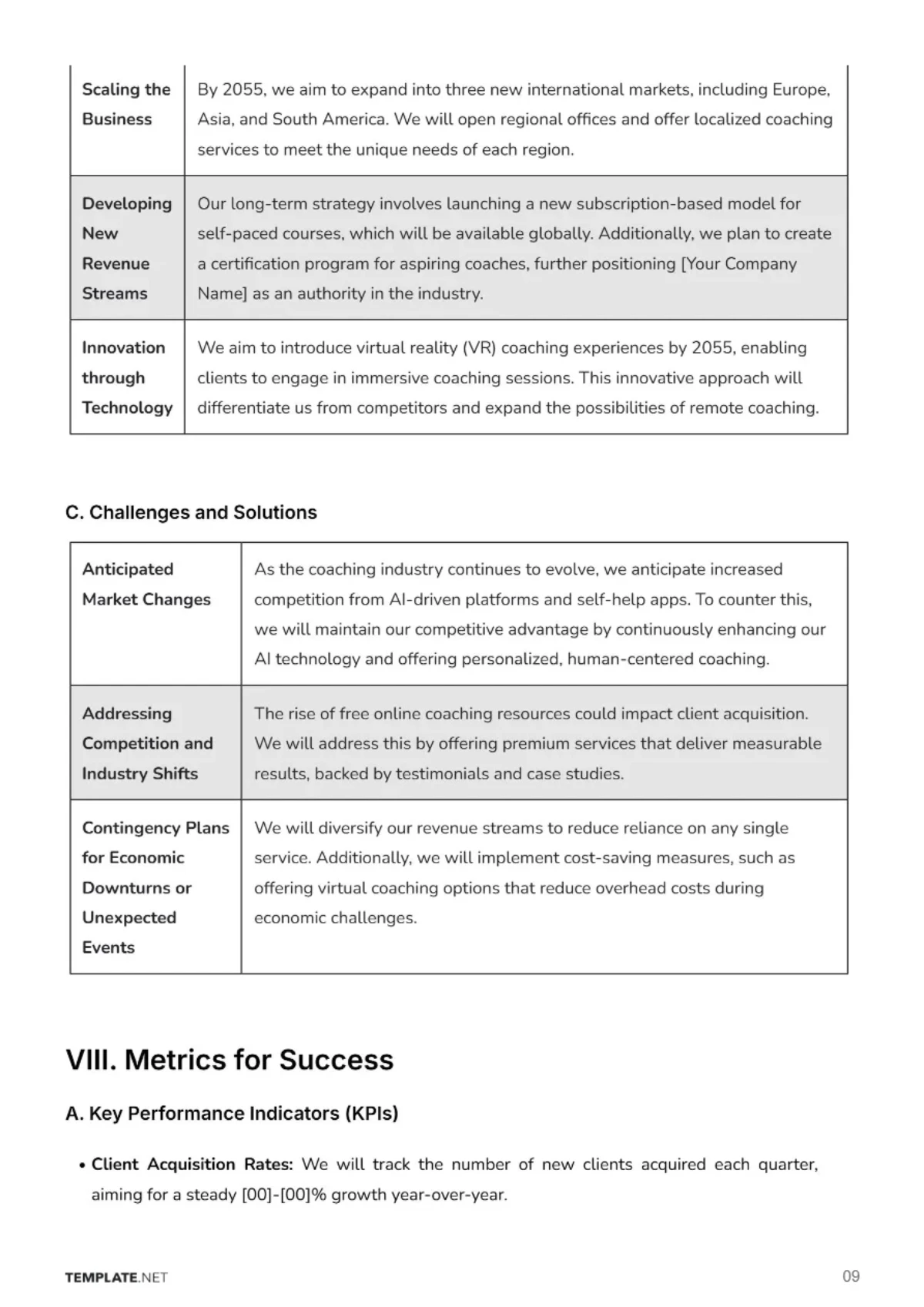 Free Coaching Business Plan Template to Edit Online